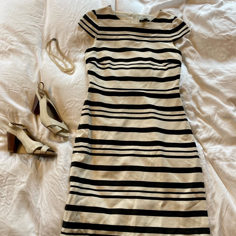J crew Size 4 Cream and Black striped dress  (NECKLACE AND SHOES NOT INCLUDED)